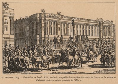 Egzekucja króla Francji Ludwika XVI, Paryż, rewolucja francuska, 21 stycznia 1793 r. (rycina) autorstwa French School