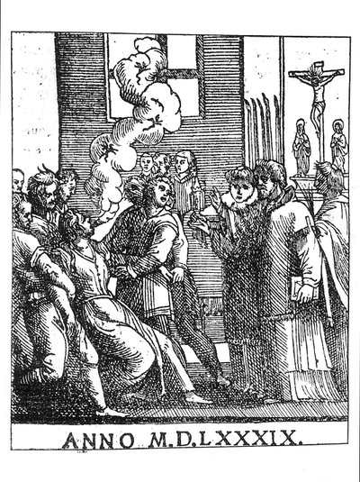 Scena egzorcyzmów w 1589 autorstwa French School