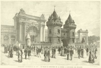 Wystawa powszechna z 1889 r., Pałac Ministerstwa Wojny przy Esplanade des Invalides (grafika) autorstwa French School