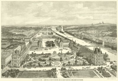 Wystawa z 1889 r. Aspekt Place du Carrousel z projektowanym ogrodem na terenie Tuileries (rycina) autorstwa French School