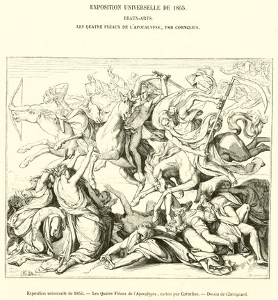 Wystawa Powszechna z 1855 r. Cztery Plagi Apokalipsy (rycina) autorstwa French School