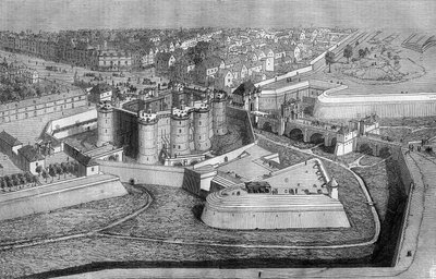 Widok zewnętrzny Bastylii w Paryżu w 1650 roku. autorstwa French School