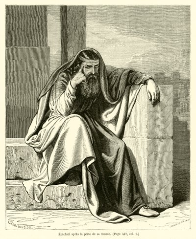 Ezechiel po stracie żony (rycina) autorstwa French School