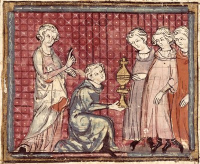 F.29r Podział Królestwa po śmierci Clotaire I (497-561), z Grandes Chroniques de France 1375-79 autorstwa French School