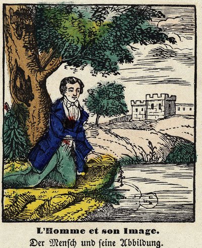 Fables de La Fontaine: człowiek i jego wizerunek. Wizerunek Epinal, pierwsza połowa XIX wieku. autorstwa French School