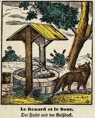 Bajki de La Fontaine: lis i dobro. Wizerunek Epinal, pierwsza połowa XIX wieku autorstwa French School