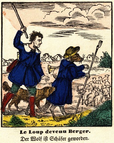Fables de La Fontaine: wilk został pasterzem. Wizerunek Epinal, pierwsza połowa XIX wieku. autorstwa French School