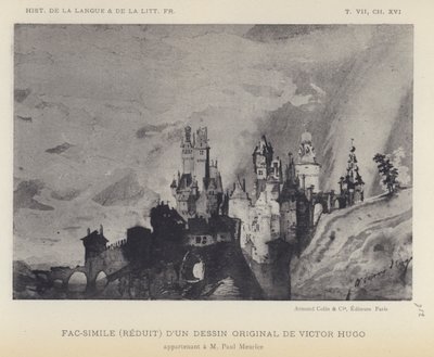 Faksymile (zredukowane) oryginalnego rysunku Victora Hugo (lito) autorstwa French School