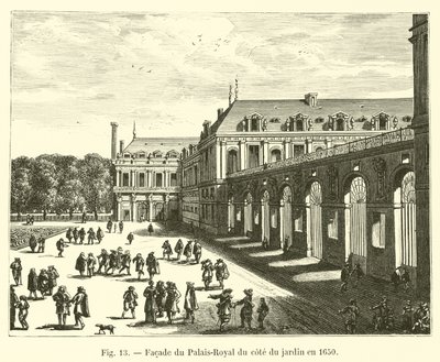 Fasada Palais-Royal od strony ogrodu w 1650 autorstwa French School