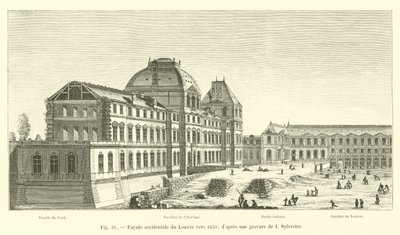 Fasada zachodnia Luwru ok. 1650 r., po rycinie I Sylvestre autorstwa French School