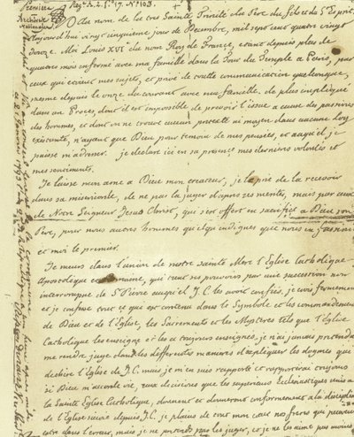 Faksymile woli Ludwika XVI z Francji autorstwa French School