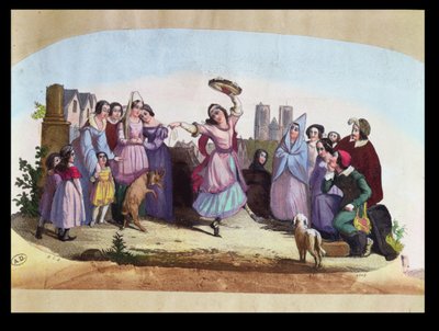 Wachlarz przedstawiający scenę z La Esmeralda, opery Louise-Angelique Bertin (1805-77) według powieści Victora Hugo (1802-1885) c.1836 autorstwa French School