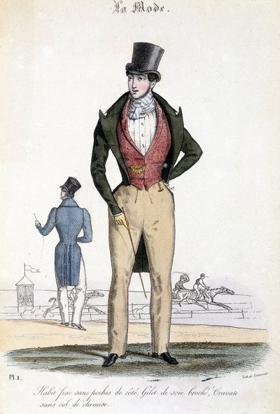 Moda męska w 1829 roku - w "Les Modes" autorstwa French School