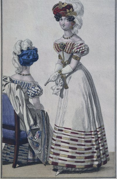 Talerz z modą, Paryż, ilustracja z Le Petit Courrier des Dames, ok. 1820 (kolor grawerowany) autorstwa French School