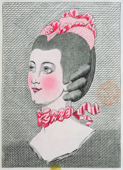 Talerz modowy z LArt de la Coiffure de Dames, autorstwa Sieur Legros, opublikowany w Paryżu 1767 autorstwa French School