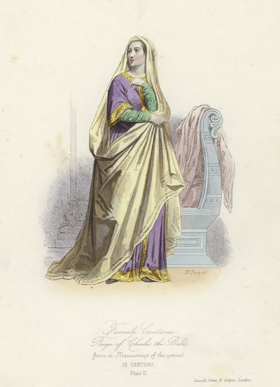 Strój kobiecy z czasów panowania Karola Łysego, króla Franków Zachodnich autorstwa French School