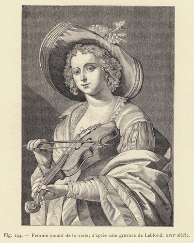 Kobieta grająca na wioli, wg ryciny Leblonda, XVII w. (rycina) autorstwa French School