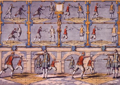 Szermierka z Academie de lEspée autorstwa Girarda Thibaulta, opublikowana w 1628 r. autorstwa French School