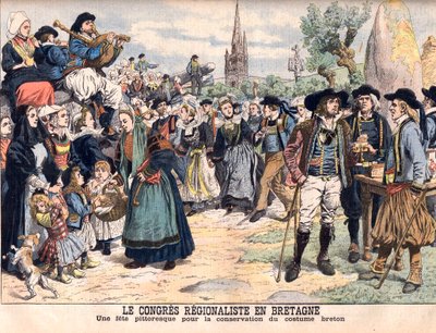 Festiwal konserwacji tradycyjnego stroju bretońskiego. Kongres Regionalny w Bretanii. Malownicza uroczystość mająca na celu zachowanie stroju bretońskiego. Ilustracja do Le petit Journal autorstwa French School