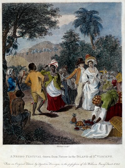 Fete negre na wyspie Saint Vincent (Ameryka Środkowa, Antyle). Rycina XIX wieku. Chartres, Muzeum Sztuk Pięknych autorstwa French School