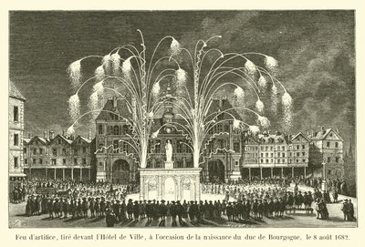 Fajerwerki odpalone przed ratuszem z okazji urodzin księcia Burgundii, 8 sierpnia 1682 autorstwa French School