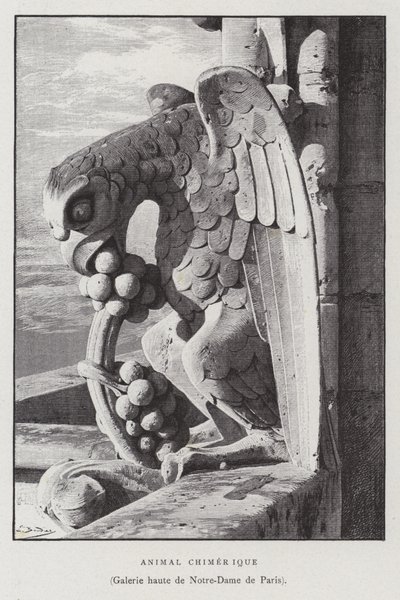 Figura zwierzęcia chimerycznego z górnej galerii Notre Dame de Paris (lito) autorstwa French School