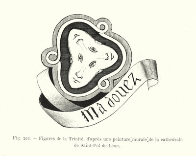 Figury Trójcy, po malowidle ściennym w katedrze Saint-Pol-de-Leon (rycina) autorstwa French School