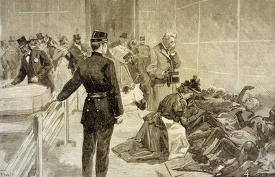 Pożar na Bazar de la Charite w Paryżu 4 maja 1897 r.: po katastrofie rodziny identyfikujące ofiary w Palais de l’Industrie autorstwa French School