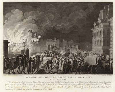 Ogień w Corps du Garde na Pont Neuf w Paryżu autorstwa French School