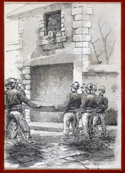 Strażacy, Koc ratunkowy, b.d. początek XIX wieku. autorstwa French School