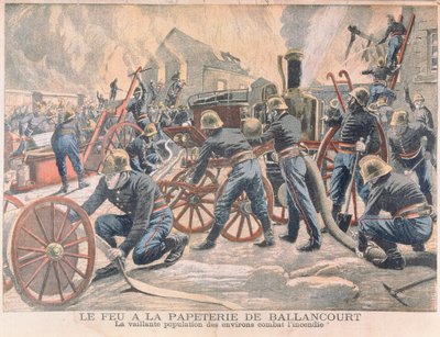 Strażacy walczący z ogniem w papierni w Ballancourt, z Le Petit Journal, 1905 autorstwa French School