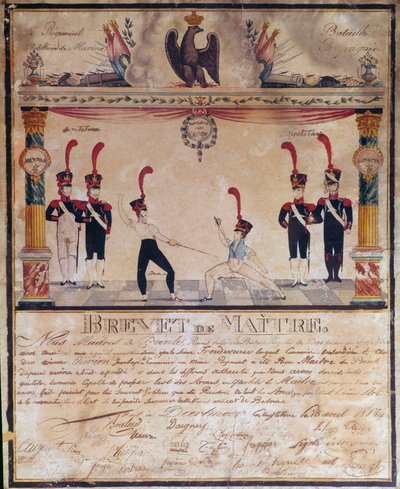 Pierwsze Cesarstwo: certyfikat mistrza broni w 1813 r. Dyplom szermierki, Paryż, Musee de l