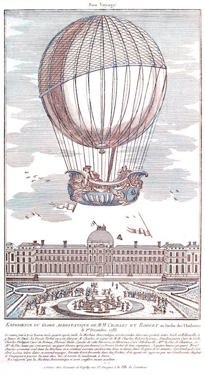 Pierwszy załogowy lot balonem z wodorem, 1783 autorstwa French School
