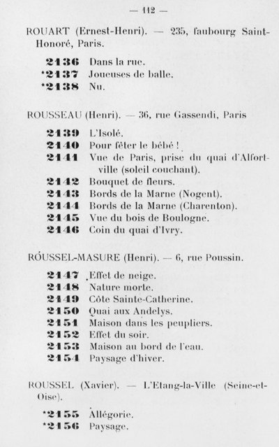 Pierwszy udział Le Douanier Rousseau w Salon des Independants, katalog, s. 112, Paryż, 1905 autorstwa French School
