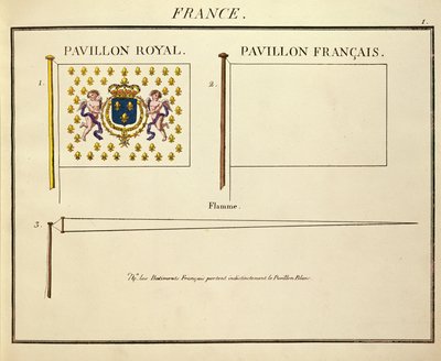 Flaga Ludwika XVIII i Karola X, królów Francji, z Pavillons des Puissances Maritimes (kolor grawerowany) autorstwa French School