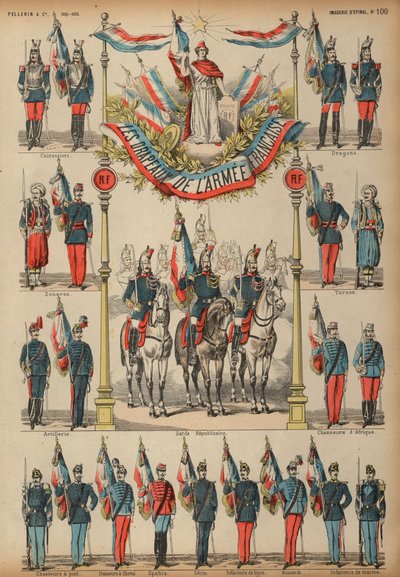 Flagi armii francuskiej (kolorowy grawerunek) autorstwa French School