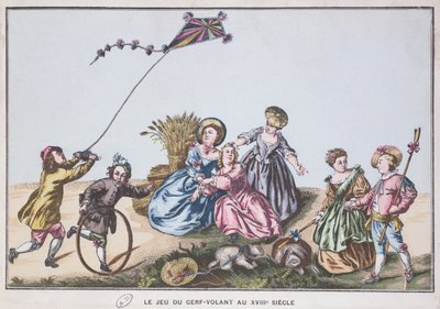 Latanie latawcem w XVIII wieku (kolorowe grawerowanie) autorstwa French School