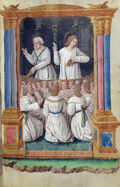 Fol.33r św. Piotr i św. Jan napominający wiernych, z Heures a lUsage de Rome autorstwa French School