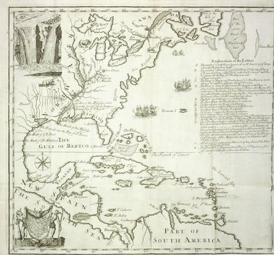 Składana mapa północnoamerykańskiego wybrzeża Atlantyku, 1714 autorstwa French School