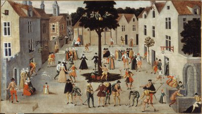 Festyn ludowy wokół drzewa, ok. 1560 (olej) autorstwa French School