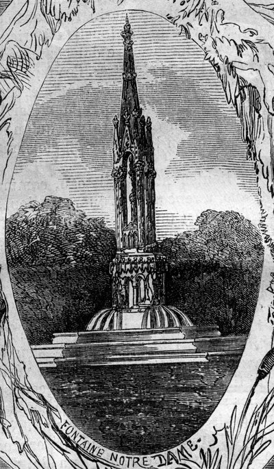 Fontanna Paryża: widok na Fontannę Dziewicy (Fontanna Notre Dame) (ok. 1845 r.). Grawerowanie w „”Le Monde Illustré””n°254 z 22 lutego autorstwa French School