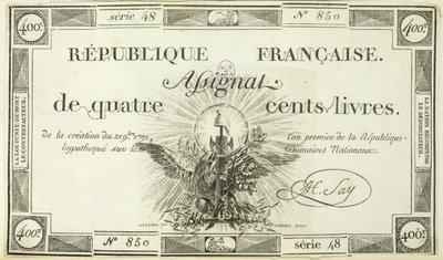 Banknot czterysta liwrów, 21 września 1792 r autorstwa French School