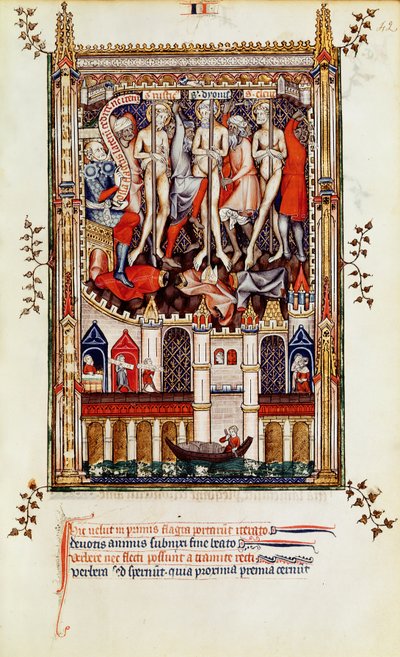 Fr 2092 f.42 Trzecie biczowanie św. Denisa i jego towarzyszy, z Vie de St. Denis, 1317 autorstwa French School