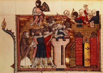 Fr 22495 f.69v Atak krzyżowców na Jerozolimę w 1099, z Le Roman de Godefroi de Bouillon autorstwa French School