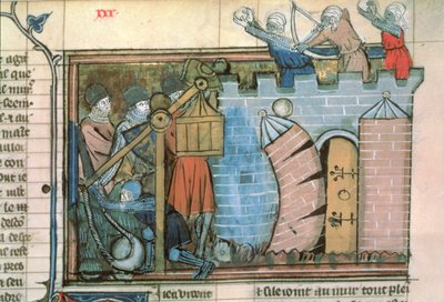 Fr 22495 fol.30 Atak na miasto w czasie wypraw krzyżowych, z Le Roman de Godefroi de Bouillon autorstwa French School