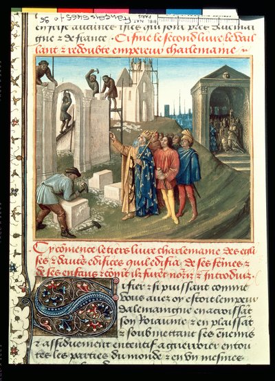 Fr 6465 f.96 Budowa kościoła w Aix La Chapelle przez Karola Wielkiego (742-814) autorstwa French School