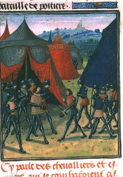 Ks 87 fol.8 Książę Walii otrzymuje króla Francji (welum) autorstwa French School