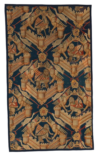 Fragment gobelinu heraldycznego przedstawiającego herb Beauforta, Turenne i Comminges, wykonanego w Paryżu lub Arras (wełna) autorstwa French School