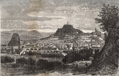 Francja, Owernia, Haute-Loire (43), Le Puy en Velay (Le-Puy-en-Velay) - grawerowanie w „La France illustrée: geography, histoire, Administration Statistics” autorstwa V.A. Malt-Brown. 1884 autorstwa French School