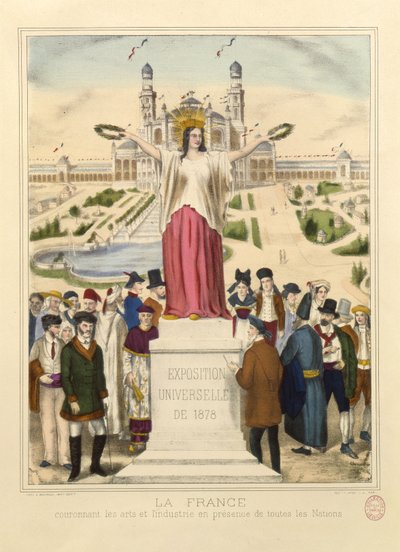 Francja Ukoronowanie sztuki i przemysłu wieńcami laurowymi na Wystawie Powszechnej w Paryżu w 1878 r. autorstwa French School